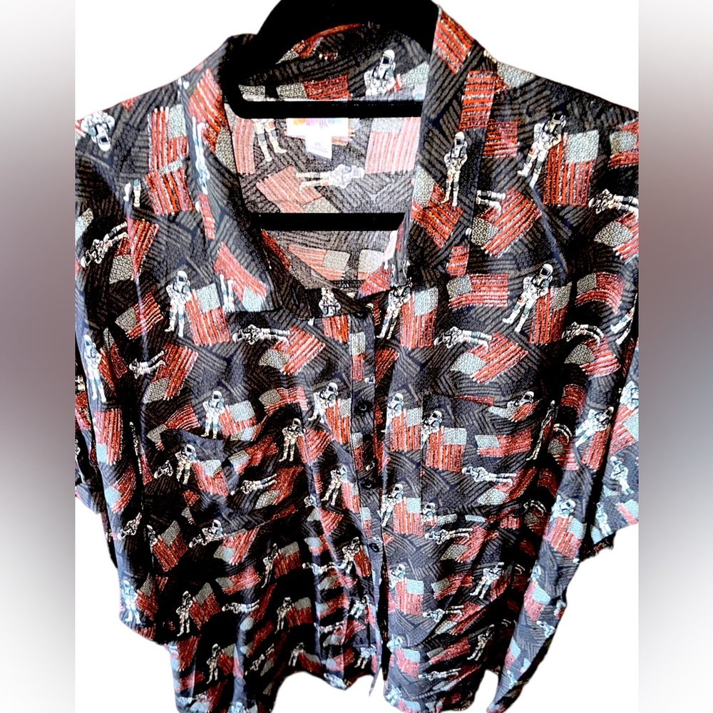 Lularoe. XL off black astronaut Amy crop top button down. NWT oversized,boxy fit